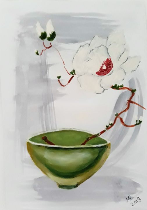 Pittura intitolato "Magnolia branch." da Marie Ruda, Opera d'arte originale, Acquarello