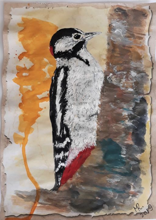 Malerei mit dem Titel "Red-bellied woodpec…" von Marie Ruda, Original-Kunstwerk, Aquarell