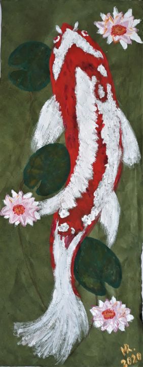 Malerei mit dem Titel "Carp Koi" von Marie Ruda, Original-Kunstwerk, Aquarell