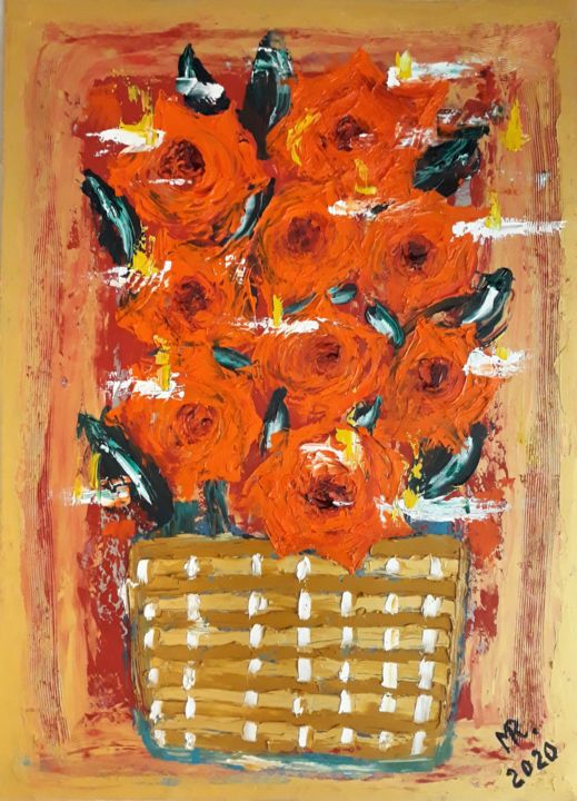 Malerei mit dem Titel "Flowers in the bask…" von Marie Ruda, Original-Kunstwerk, Öl
