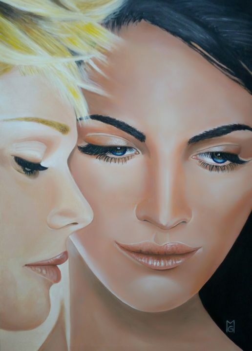 Painting titled "Amiche" by Marinart, Original Artwork, Oil
