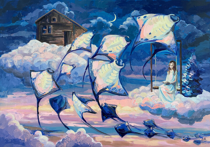 Painting titled "The abode of angels" by Marina Beresneva, Original Artwork, Acrylic Mounted on Wood Stretcher frame