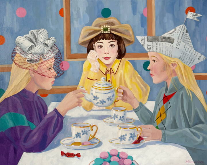 Painting titled "Tea time" by Marina Beresneva, Original Artwork, Acrylic Mounted on Wood Stretcher frame