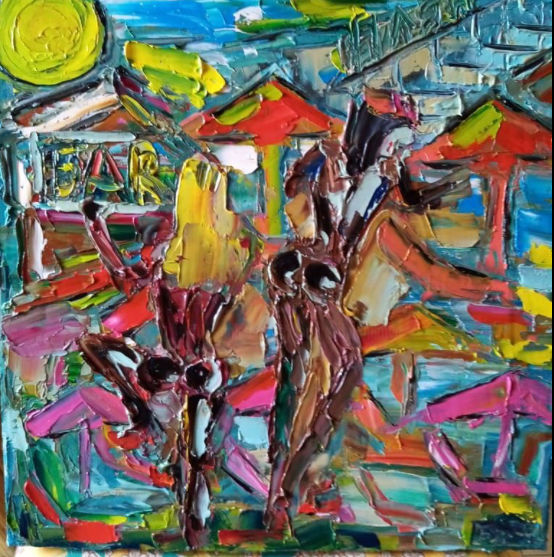Malerei mit dem Titel "Пляж" von Marina Budnikova, Original-Kunstwerk, Öl