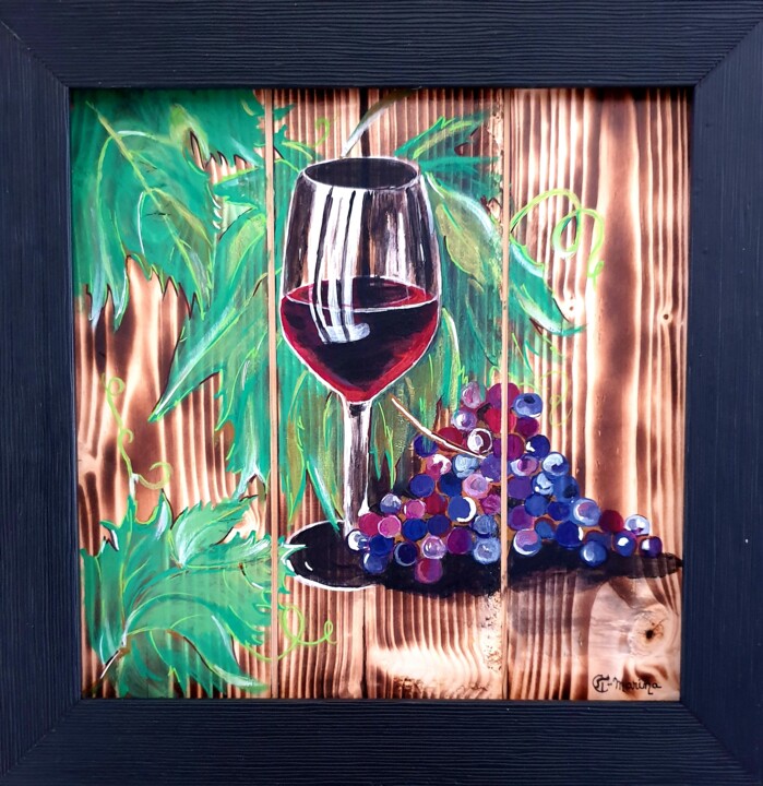 Painting titled "Le bon vin" by Marina Cluzel, Original Artwork, Acrylic