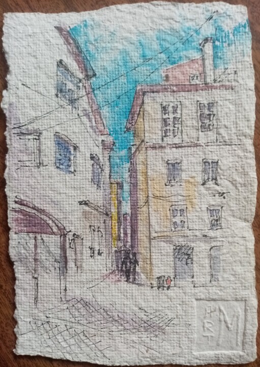 Painting titled "Street of Coimbra.…" by Marina Diachkova, Original Artwork, Watercolor
