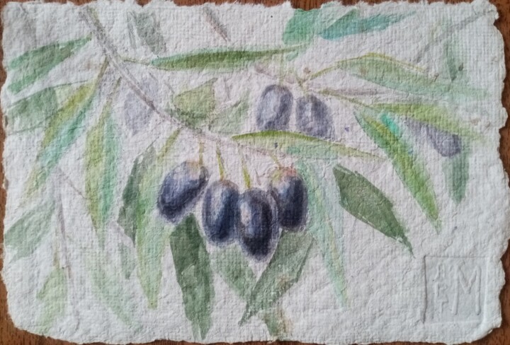 Painting titled "Olive" by Marina Diachkova, Original Artwork, Watercolor