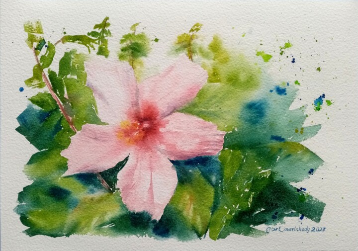 Painting titled "The flower" by Marina Diachkova, Original Artwork, Watercolor