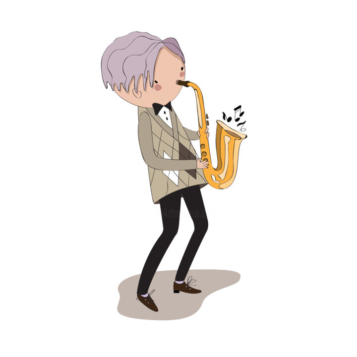 Digital Arts titled "Saxophonist" by Marina Dychek, Original Artwork, 2D Digital Work