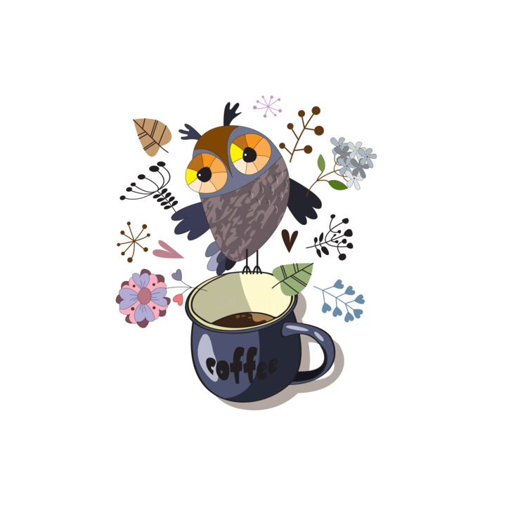 Digital Arts titled "Charming coffee lov…" by Marina Dychek, Original Artwork, 2D Digital Work