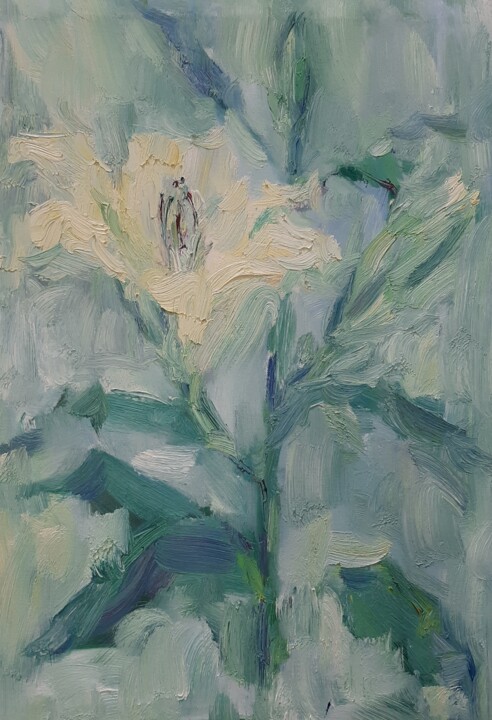 Картина под названием "Лилии" - Марина Филатова, Подлинное произведение искусства, Масло Установлен на Другая жесткая панель