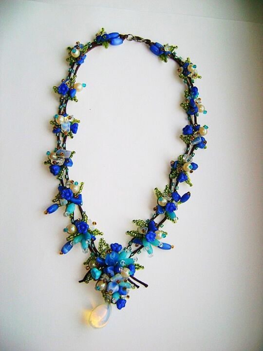Textile Art titled "Necklace "Forest gl…" by Marina Fortuna, Original Artwork, Embroidery