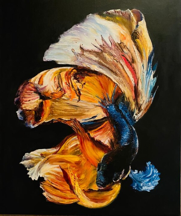 Pintura titulada "Golden fish Fulfill…" por Marina Gavrilova, Obra de arte original, Oleo