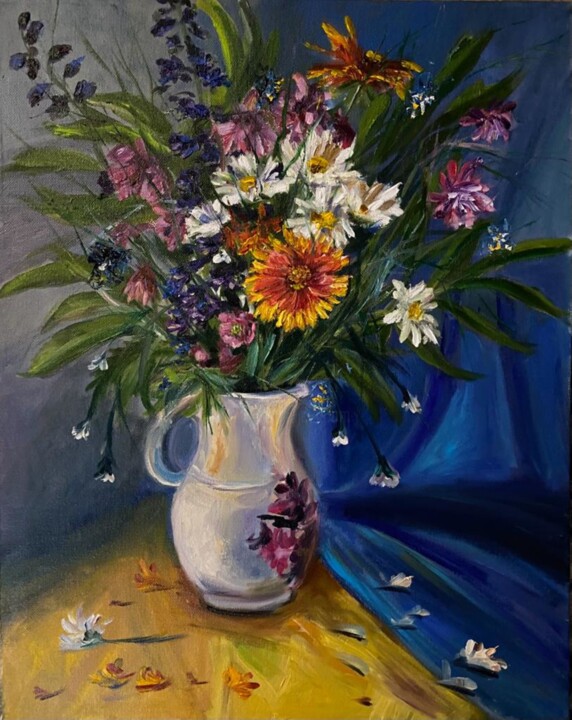 Картина под названием "Flowers summer sun…" - Marina Gavrilova, Подлинное произведение искусства, Масло
