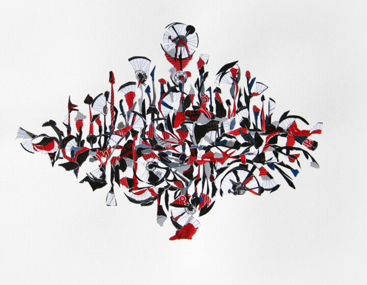 Collagen mit dem Titel "Dandelions in Madrid" von Marina Geipel, Original-Kunstwerk, Collagen