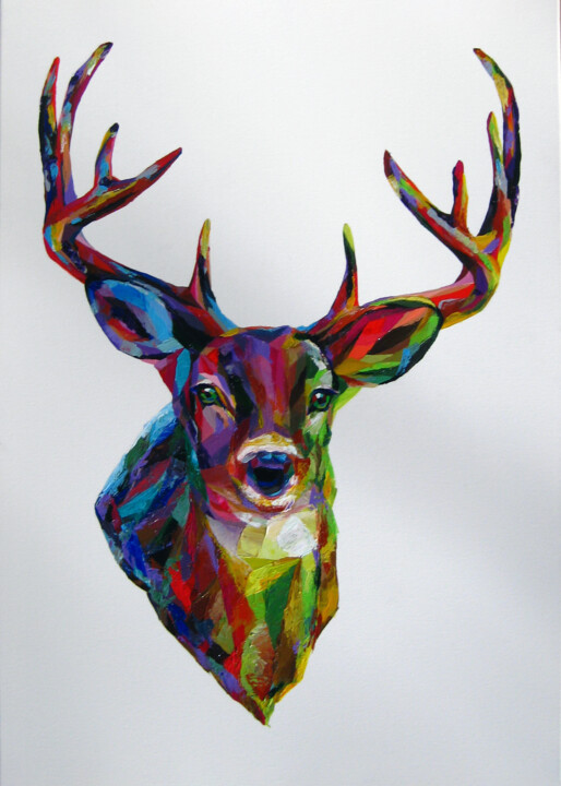 Pittura intitolato "Deer" da Marina Geipel, Opera d'arte originale, Acrilico