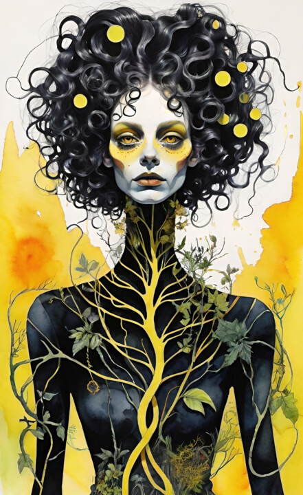 Digitale Kunst mit dem Titel "Lemon Lady Nature" von Marina Geipel, Original-Kunstwerk, Digitale Malerei