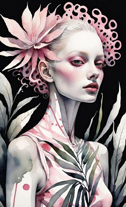 数字艺术 标题为“Petals and Grace” 由Marina Geipel, 原创艺术品, 水彩
