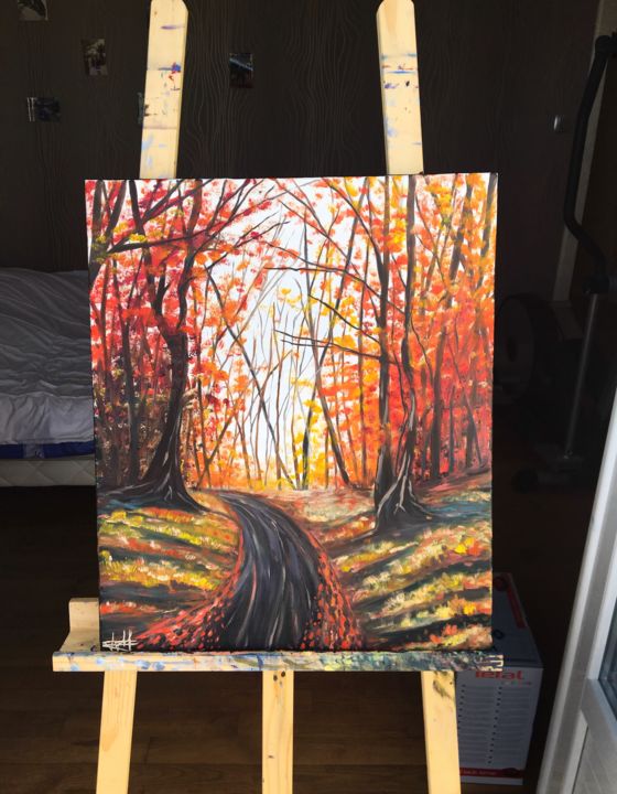 Peinture intitulée "Un paysage d’automne" par Marina Glukhova, Œuvre d'art originale, Huile Monté sur Panneau de bois