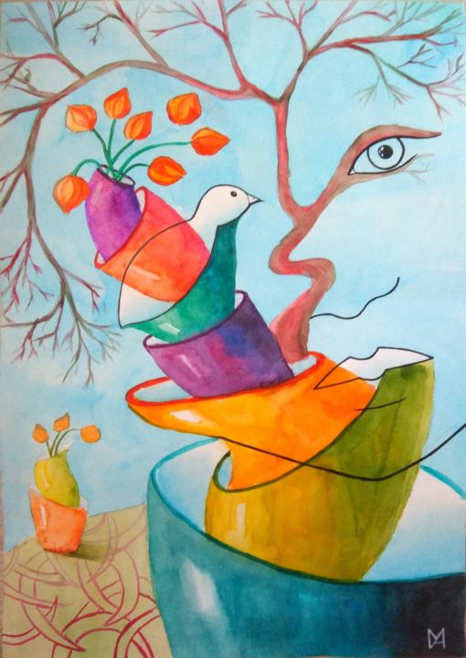 Peinture intitulée "Glance" par Marina Goncharova, Œuvre d'art originale, Aquarelle