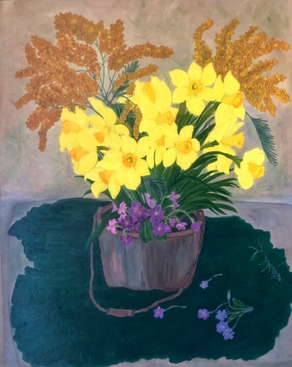 Painting titled "Spring Bouquet Daff…" by Marina Gorbachova, Original Artwork, Oil