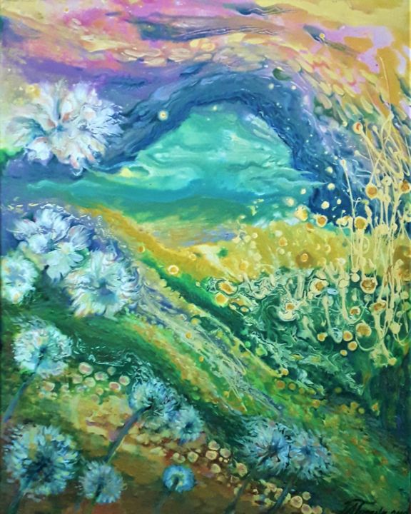 Painting titled "Whisper of Dandelio…" by Marina Gromova, Original Artwork, Acrylic