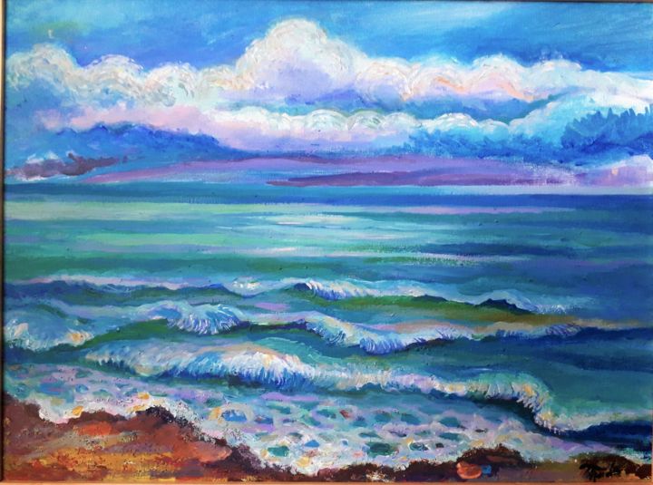 Peinture intitulée "Cold sea" par Marina Gromova, Œuvre d'art originale, Acrylique