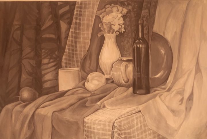 Картина под названием "Натюрморт с тарелкой" - Karina Loza, Подлинное произведение искусства, Акварель