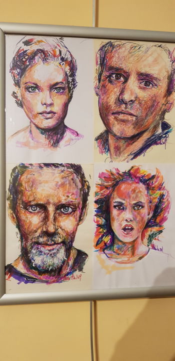 Drawing titled "Portraits" by Marina Meergans, Original Artwork, Marker