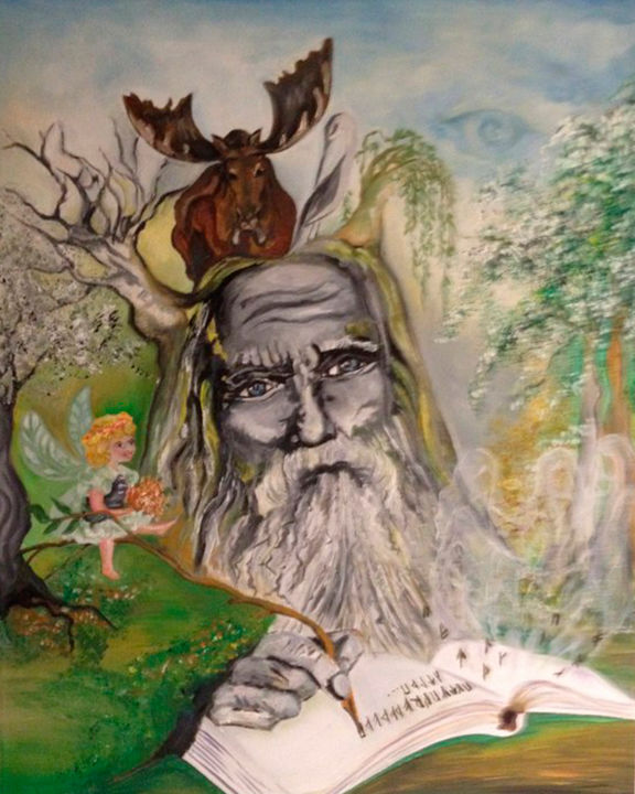 Painting titled "Wise Druid" by Marina Mos, Original Artwork, Oil