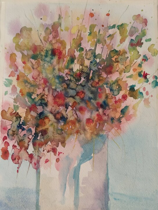 Painting titled "Bouquet multicolore" by Marina Mothes, Original Artwork, Watercolor