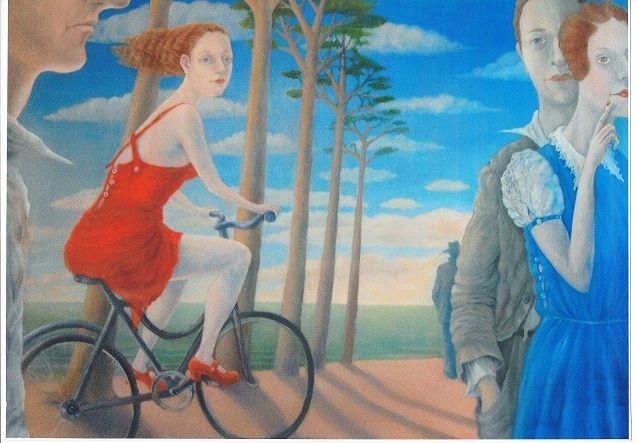 Painting titled "Randonnée à bicycle…" by Marina Nikolaeva, Original Artwork
