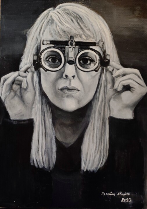 Peinture intitulée "The eye checking" par Marina Petsali, Œuvre d'art originale, Huile