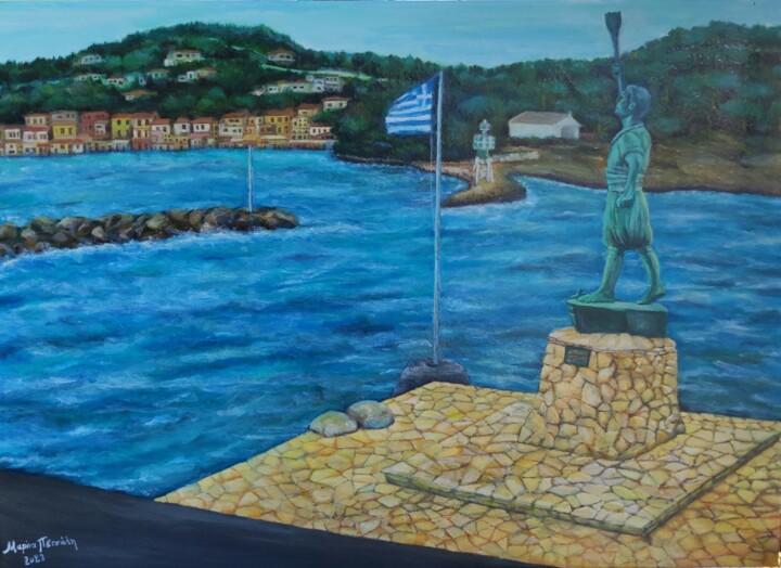 Painting titled "Old port of Gaios" by Marina Petsali, Original Artwork, Oil