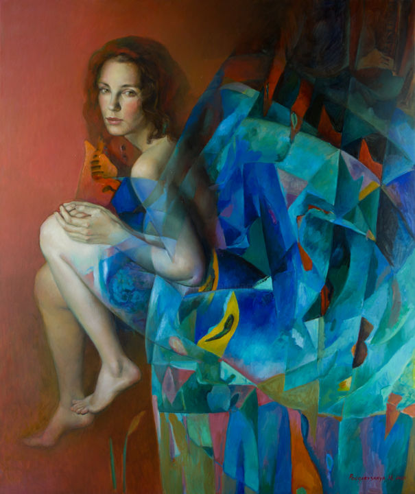 Painting titled "Blue dream" by Marina Podgaevskaya, Original Artwork, Oil Mounted on Wood Stretcher frame