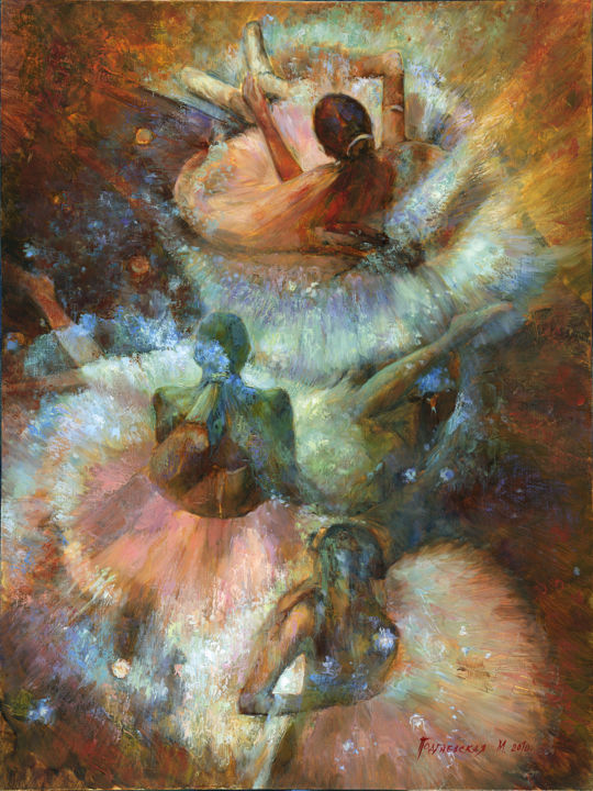 Painting titled "Ballerinas" by Marina Podgaevskaya, Original Artwork, Oil Mounted on Wood Stretcher frame