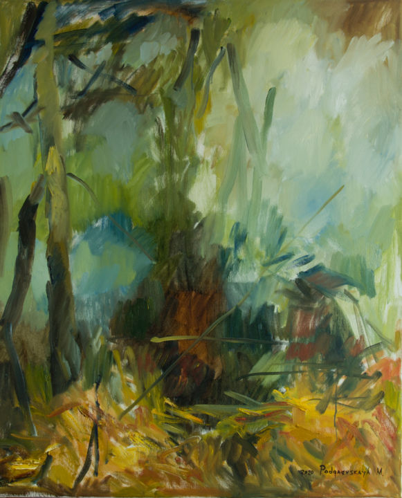 Malerei mit dem Titel "Forest lake # 2" von Marina Podgaevskaya, Original-Kunstwerk, Öl Auf Keilrahmen aus Holz montiert