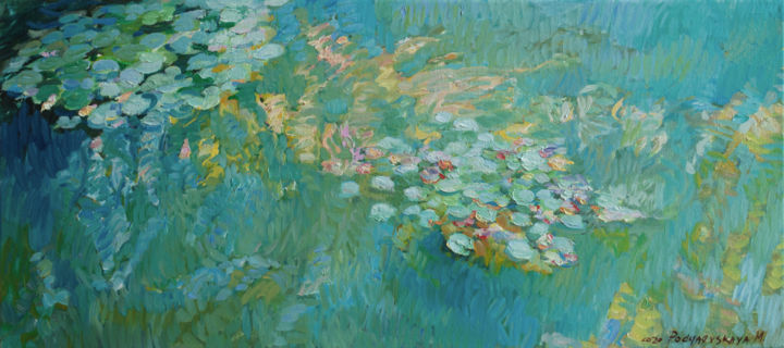 Malerei mit dem Titel "Blue pond#2" von Marina Podgaevskaya, Original-Kunstwerk, Öl Auf Keilrahmen aus Holz montiert