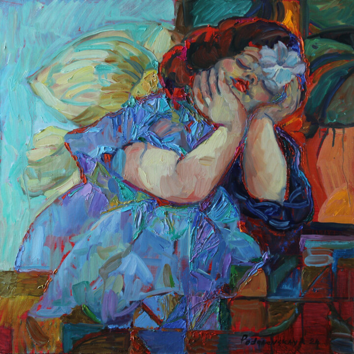 Pittura intitolato "Girl in blue" da Marina Podgaevskaya, Opera d'arte originale, Olio Montato su Telaio per barella in legno