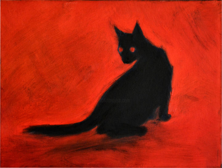 Painting titled "Hell kitty" by Marina Rusalka, Original Artwork, Oil Mounted on Wood Stretcher frame