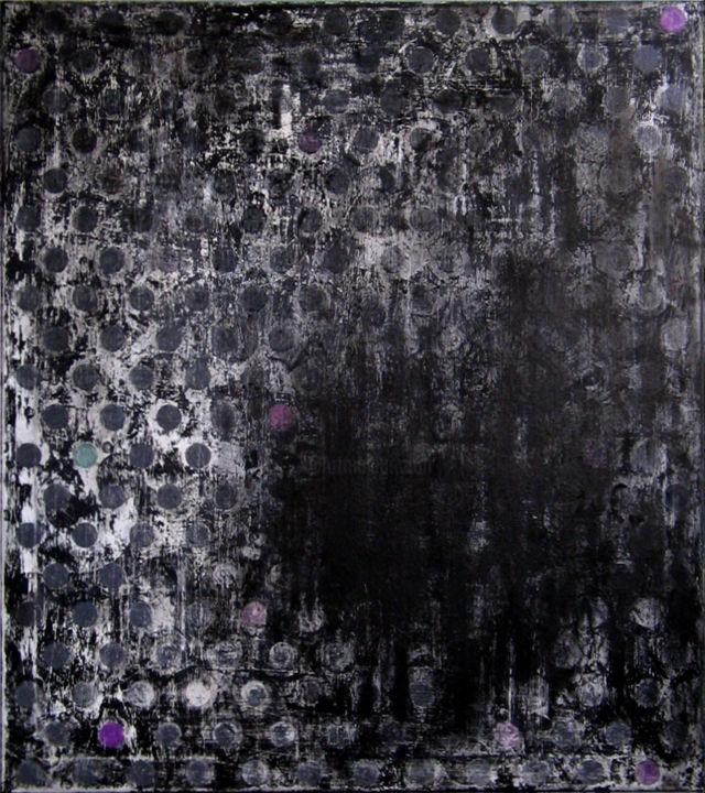 Картина под названием "Many Grey Spots" - Marina Rusalka, Подлинное произведение искусства, Масло Установлен на Деревянная р…