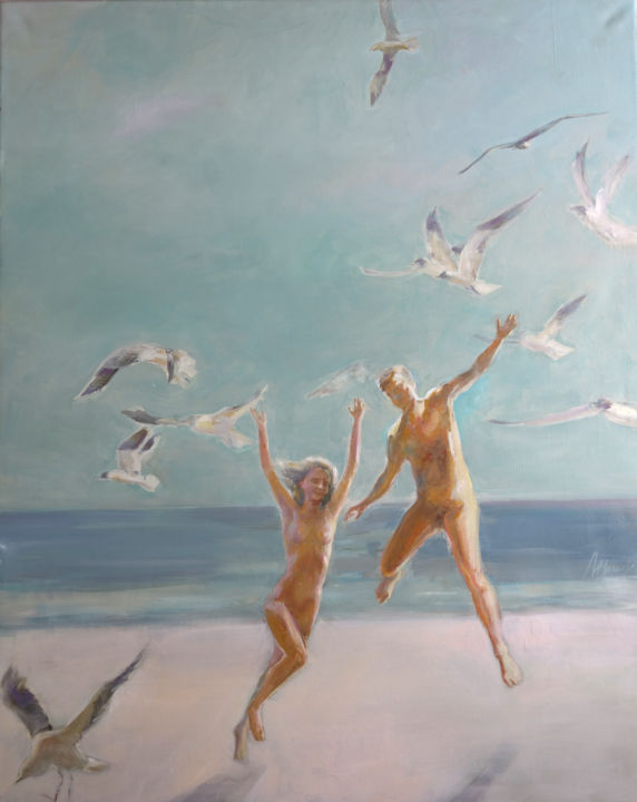 Painting titled "Sea and Happiness" by Marina Shkarupa, Original Artwork, Acrylic