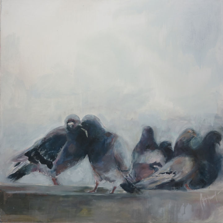 Painting titled "Pigeons" by Marina Shkarupa, Original Artwork, Acrylic