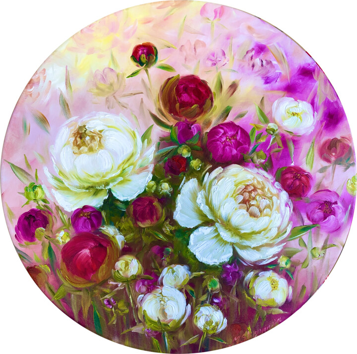 Malarstwo zatytułowany „FLOWER TREASURE - B…” autorstwa Marina Skromova, Oryginalna praca, Olej Zamontowany na Panel drewnia…