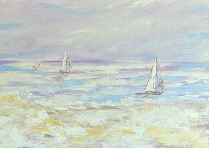 Painting titled "COZY PRIVACY - Sea.…" by Marina Skromova, Original Artwork, Oil Mounted on Wood Stretcher frame
