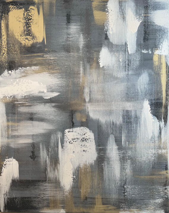 Painting titled "100x80cm Gray gold…" by Marina Skromova, Original Artwork, Acrylic Mounted on Wood Stretcher frame