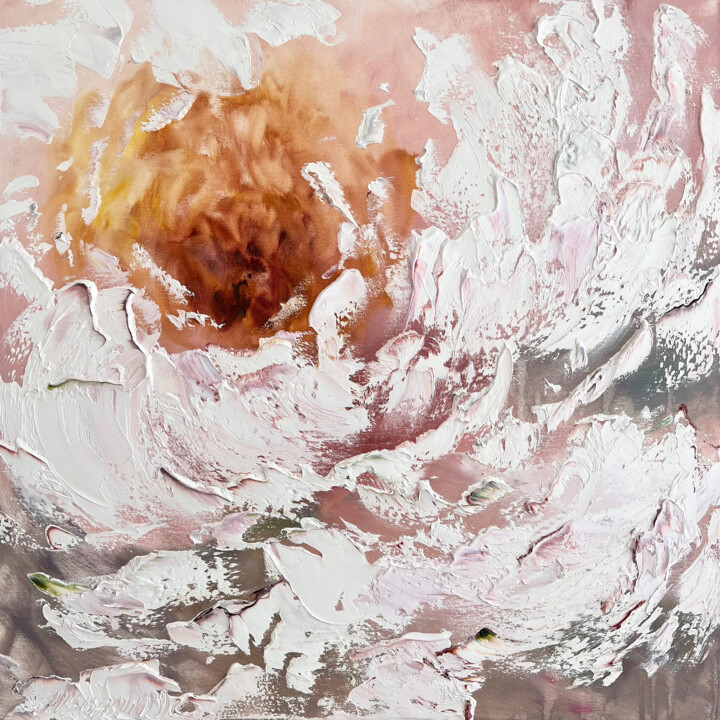 Painting titled "Texture white flowe…" by Marina Skromova, Original Artwork, Oil