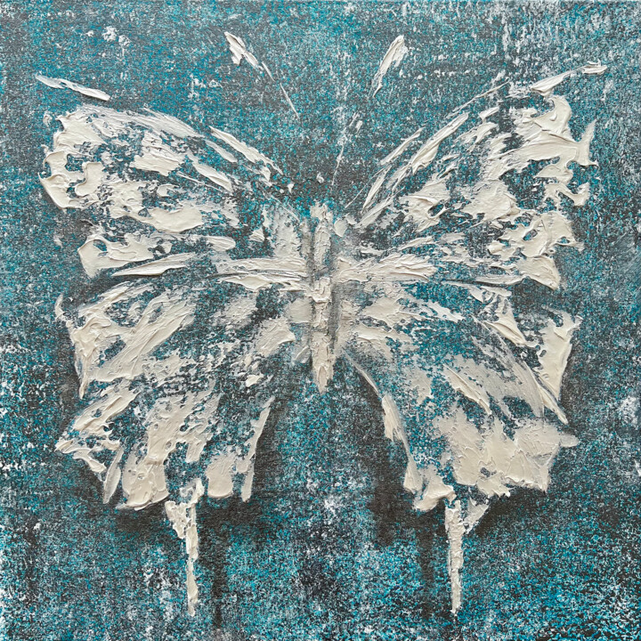 Pintura titulada "White and Turquoise…" por Marina Skromova, Obra de arte original, Acrílico