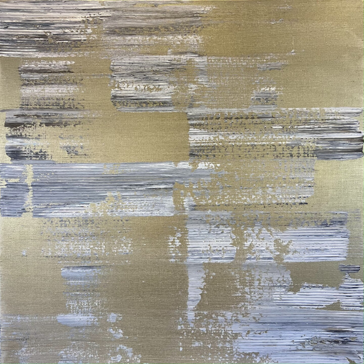 Painting titled "Square grey abstrac…" by Marina Skromova, Original Artwork, Acrylic Mounted on Wood Stretcher frame