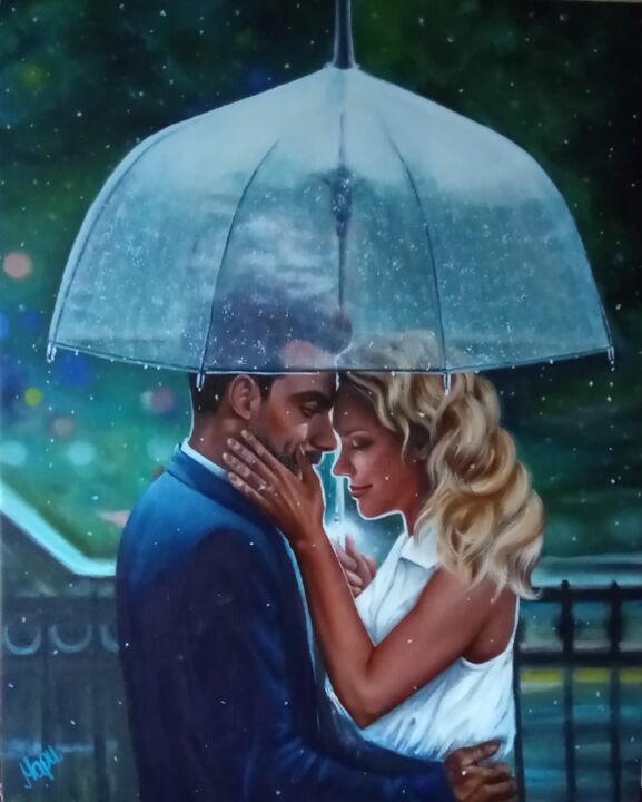 Картина под названием "Under the umbrella…" - Marina Ternavskaya, Подлинное произведение искусства, Масло